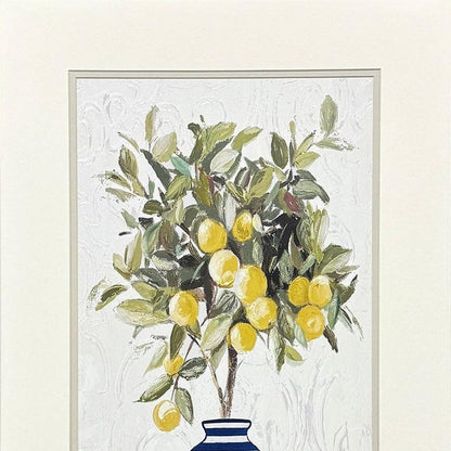 Set Of Two Lemon Tree Chinoiserie Pot Brown Framed Wall Arts