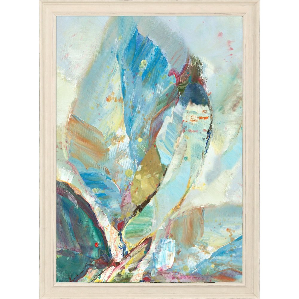 Aqua Leaf I Distressed White Framed Wall Art