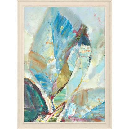 Aqua Leaf I Distressed White Framed Wall Art
