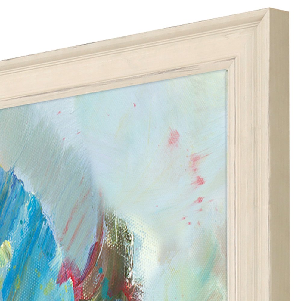 Aqua Leaf I Distressed White Framed Wall Art