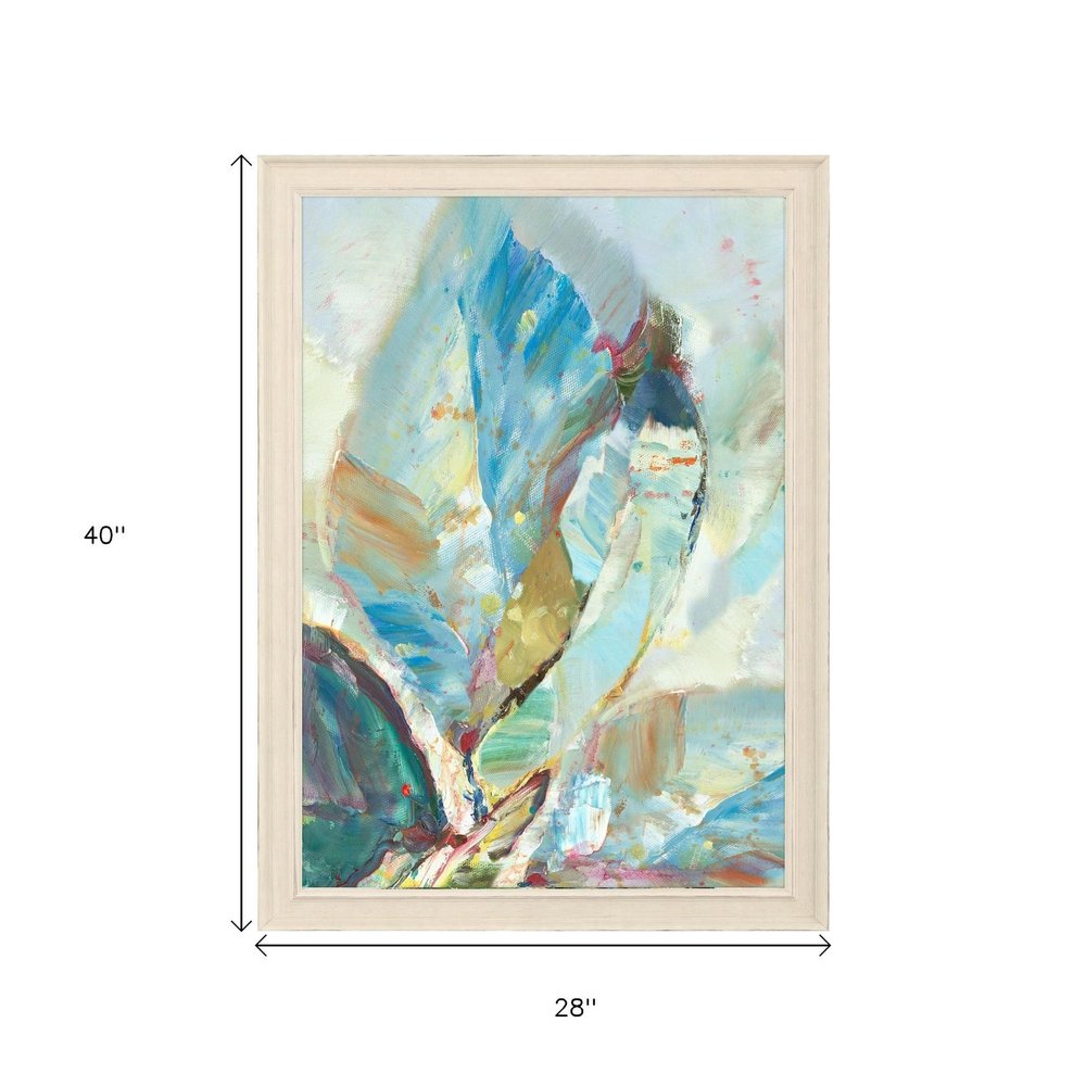 Aqua Leaf I Distressed White Framed Wall Art
