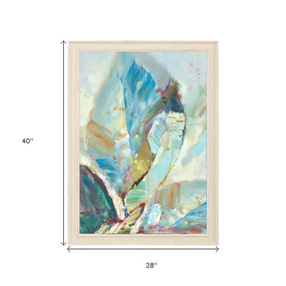 Aqua Leaf I Distressed White Framed Wall Art