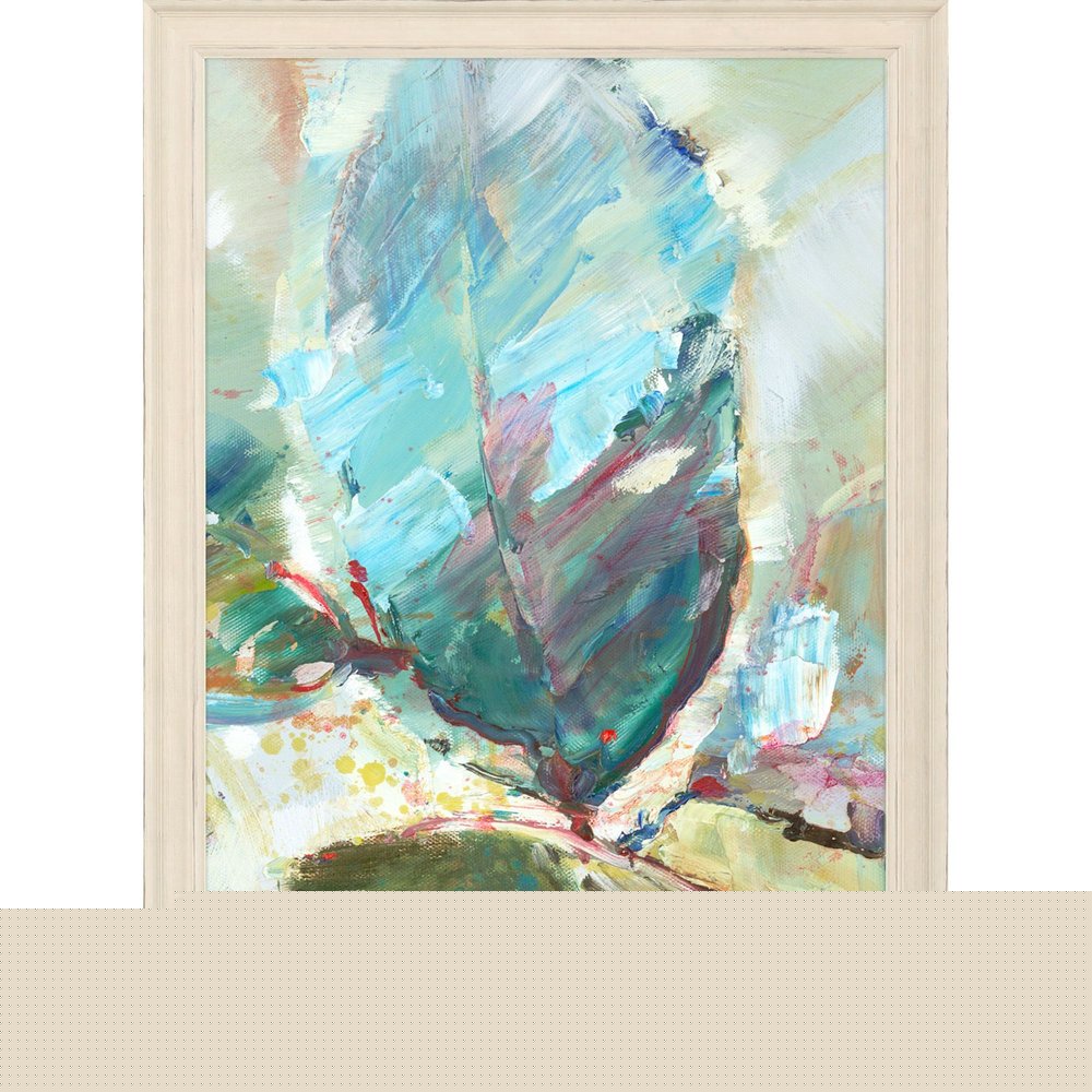 Aqua Leaf II Distressed White Framed Wall Art HomeRoots