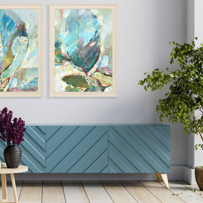 Aqua Leaf II Distressed White Framed Wall Art