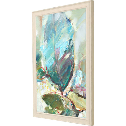 Aqua Leaf II Distressed White Framed Wall Art