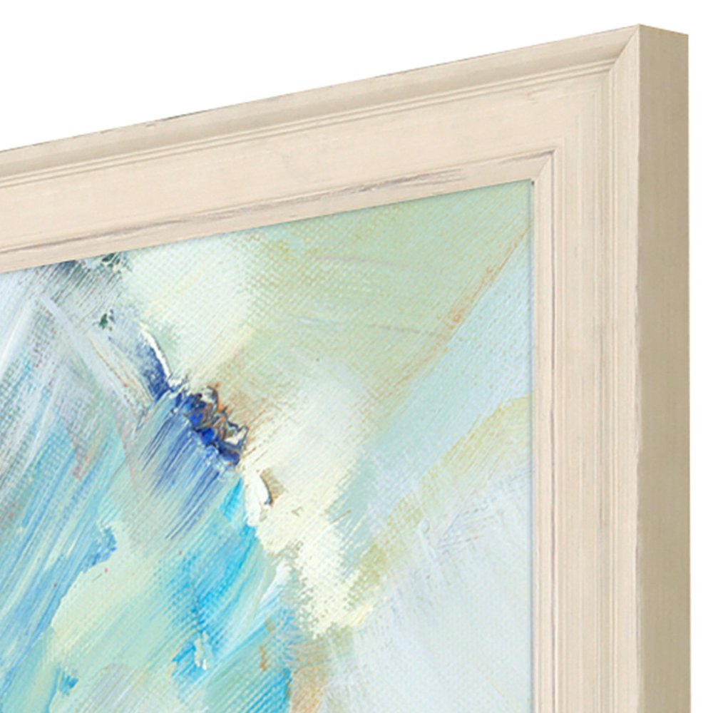 Aqua Leaf II Distressed White Framed Wall Art