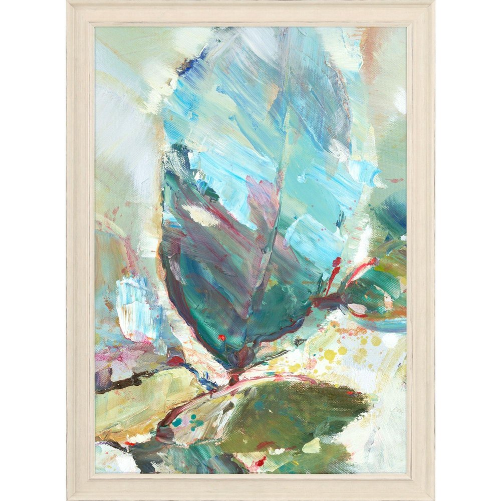 Aqua Leaf II Distressed White Framed Wall Art