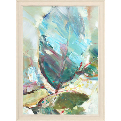 Aqua Leaf II Distressed White Framed Wall Art