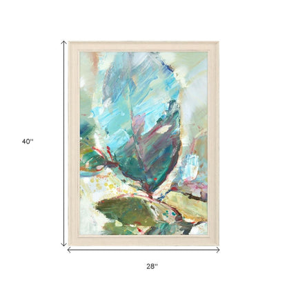Aqua Leaf II Distressed White Framed Wall Art