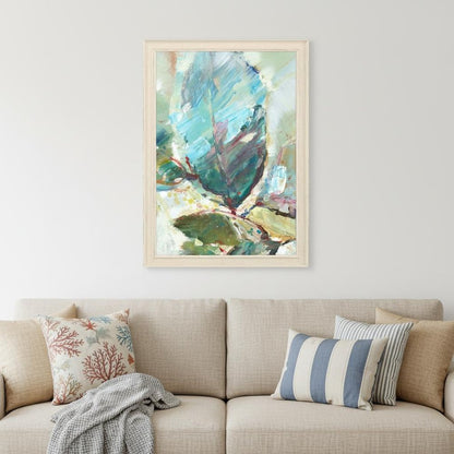 Aqua Leaf II Distressed White Framed Wall Art