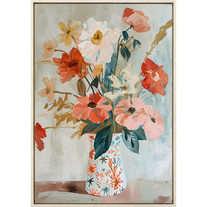 Spring Soiree 1 Distressed White Floater Frame Wall Art