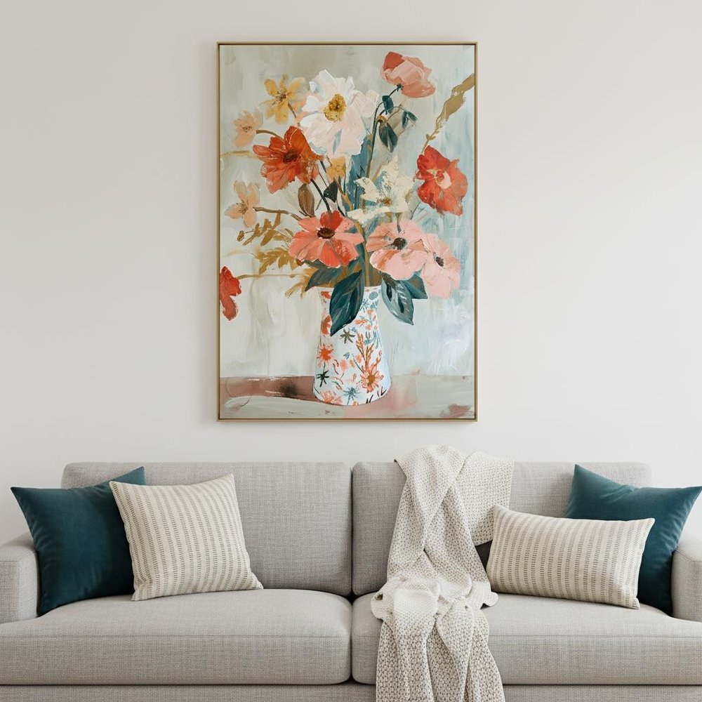 Spring Soiree 1 Distressed White Floater Frame Wall Art