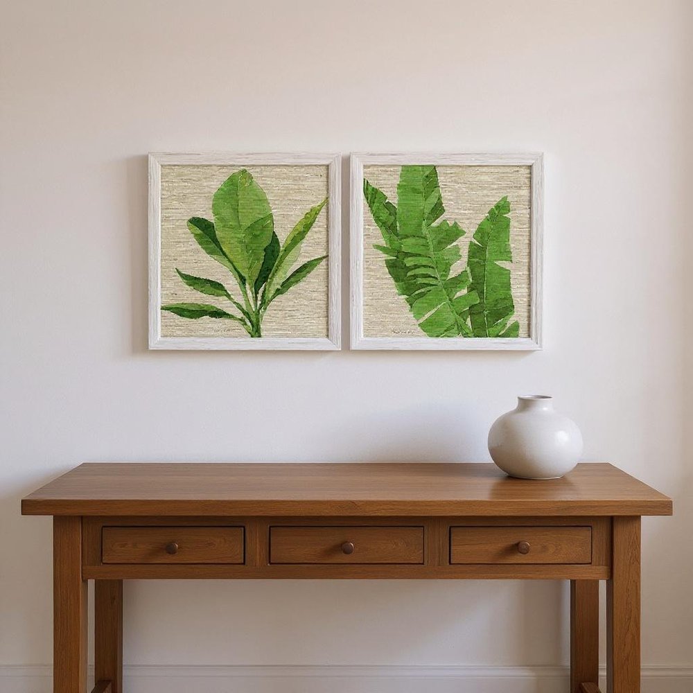 Set Of Two Palm Isle I Distressed White Framed Wall Art HomeRoots