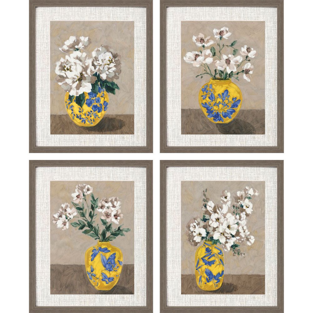 Set Of Four Decorative Bouquet Brown Framed Wall Art HomeRoots