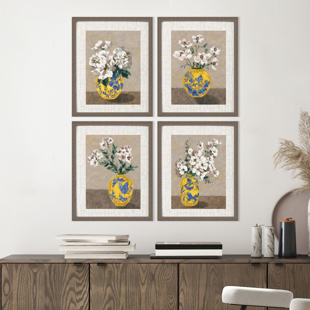 Set Of Four Decorative Bouquet Brown Framed Wall Art HomeRoots