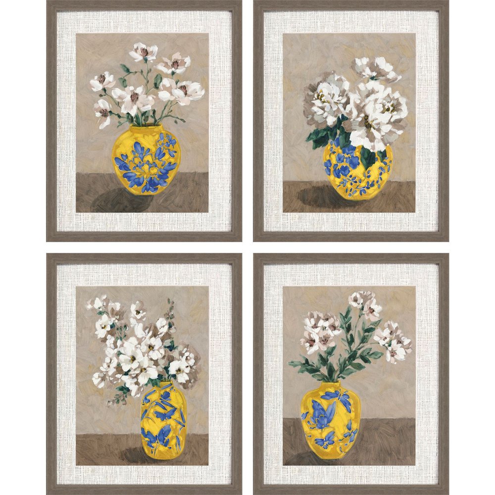 Set Of Four Decorative Bouquet Brown Framed Wall Art HomeRoots