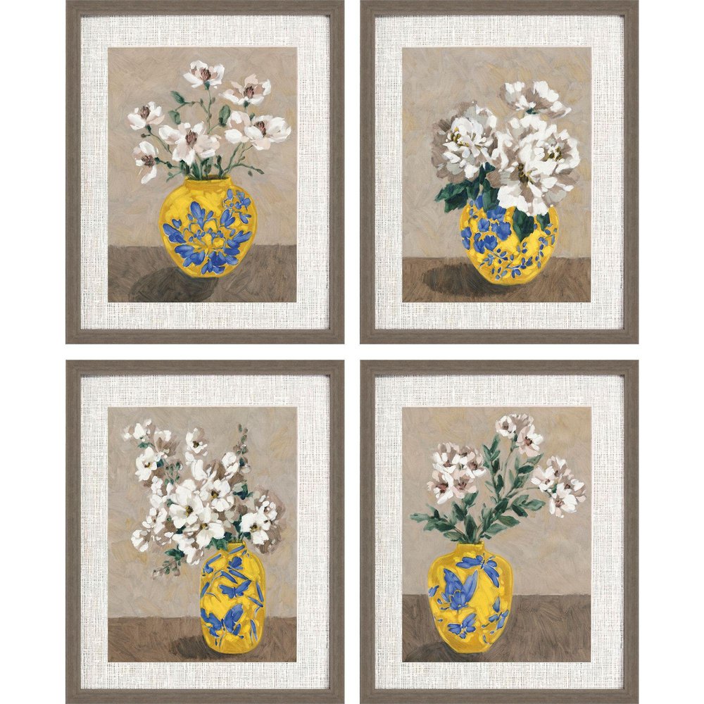 Set Of Four Decorative Bouquet Brown Framed Wall Art HomeRoots