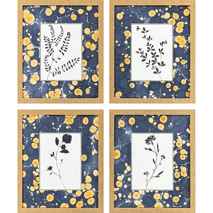 Set Of Four Simple Nature Distressed Gold Framed Wall Art