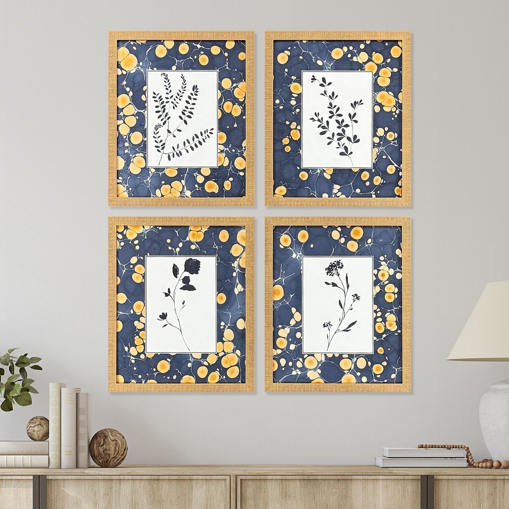 Set Of Four Simple Nature Distressed Gold Framed Wall Art HomeRoots