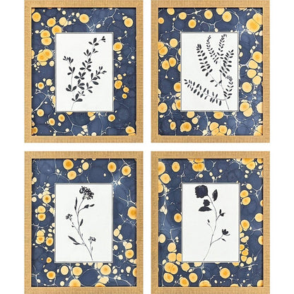 Set Of Four Simple Nature Distressed Gold Framed Wall Art