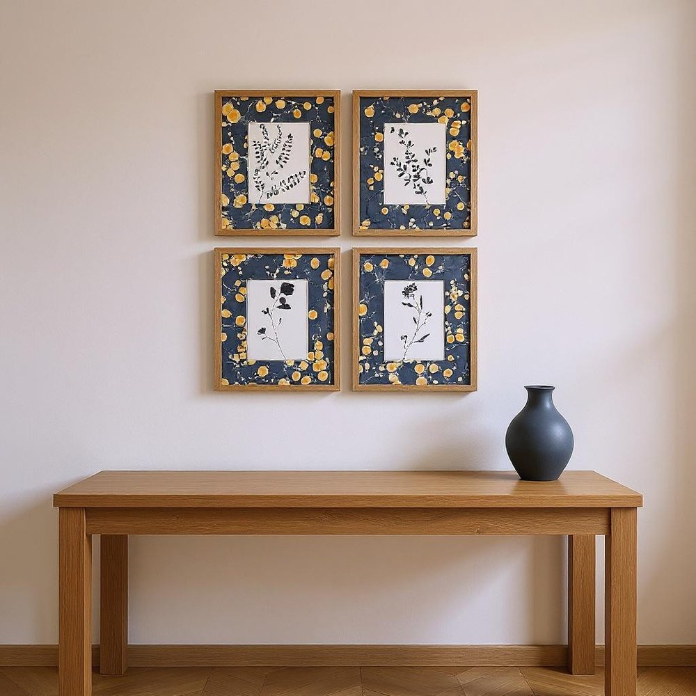 Set Of Four Simple Nature Distressed Gold Framed Wall Art