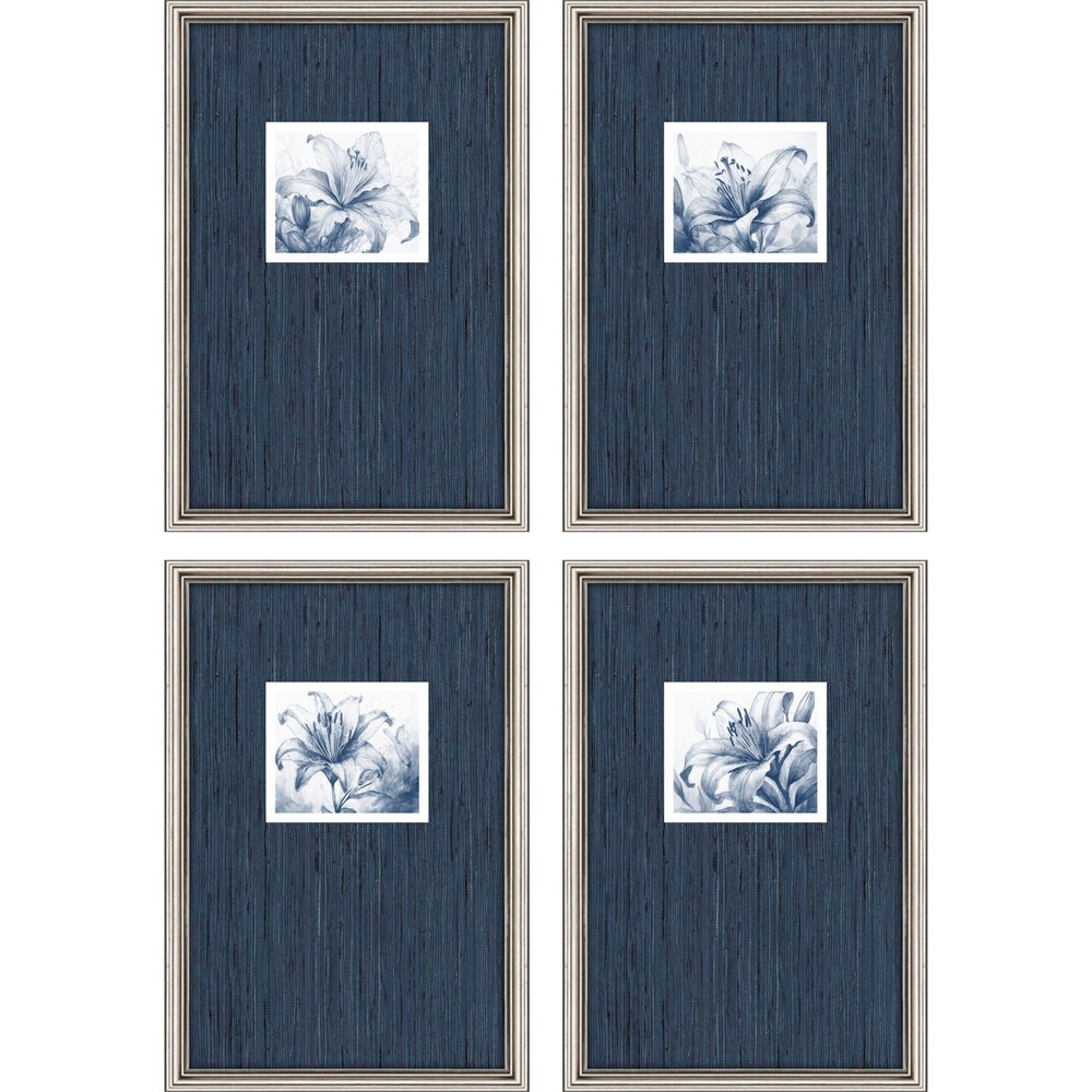 Set Of Four Lilies Silver Framed Wall Art