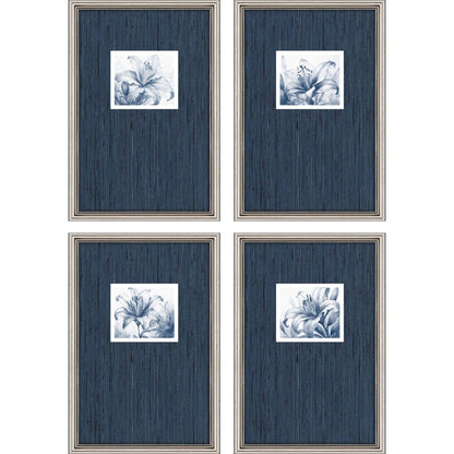 Set Of Four Lilies Silver Framed Wall Art