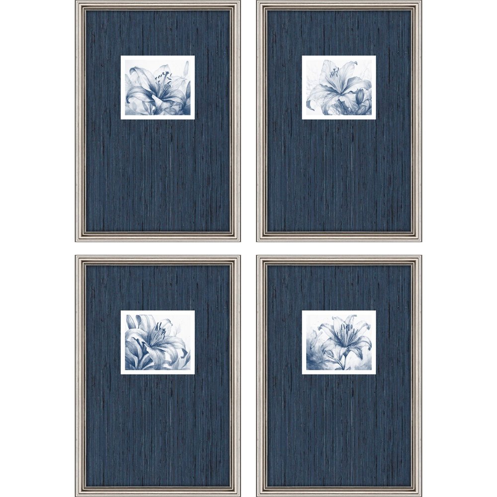 Set Of Four Lilies Silver Framed Wall Art