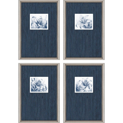 Set Of Four Lilies Silver Framed Wall Art