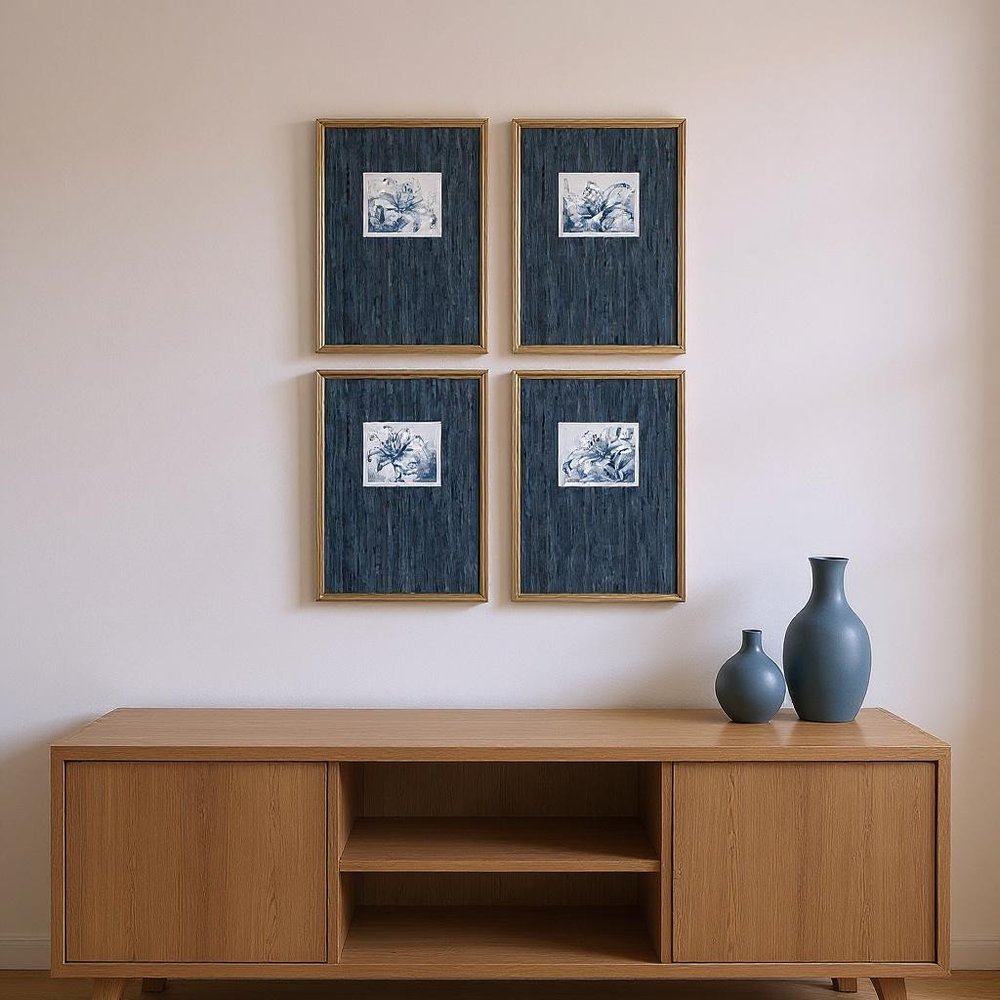 Set Of Four Lilies Silver Framed Wall Art