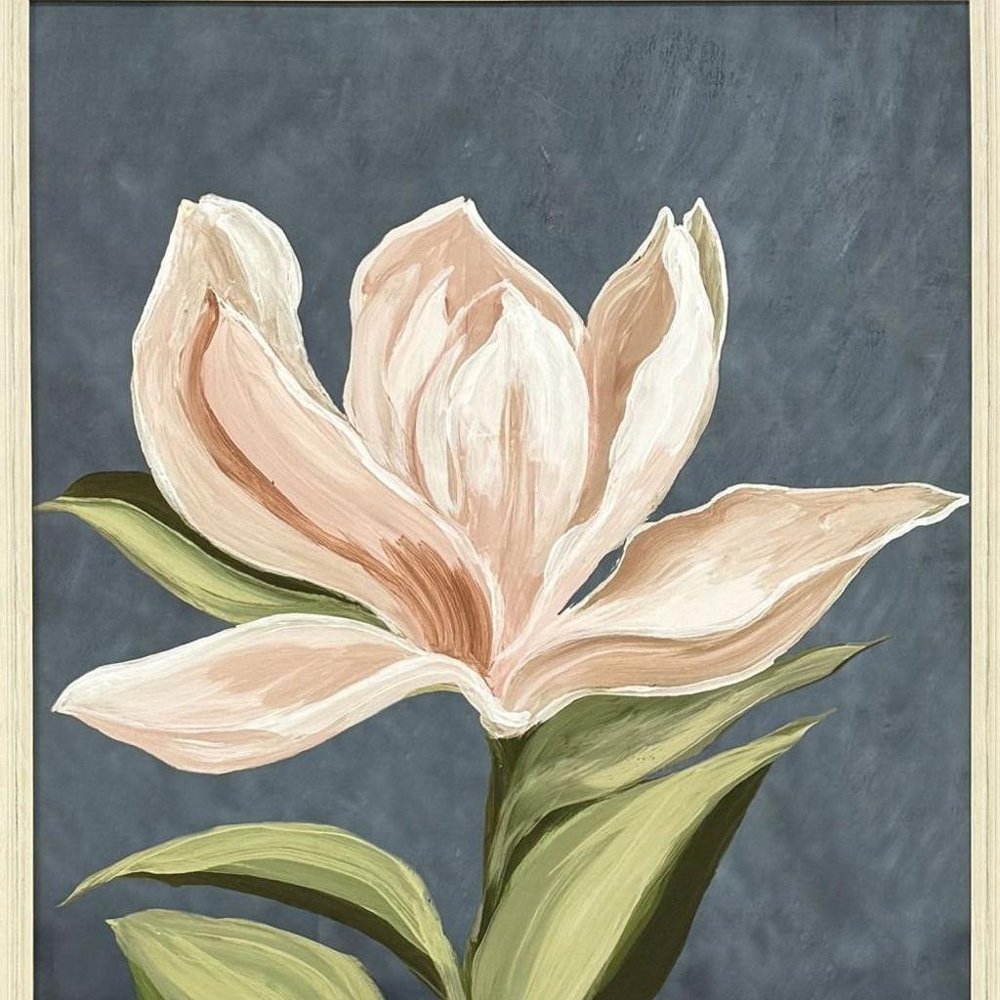 Pink Magnolia Flora I Distressed White Framed Wall Art HomeRoots