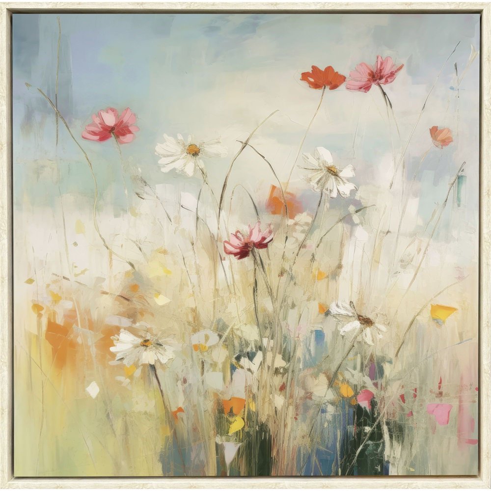 Blooms in the Meadow I Distressed White Floater Frame Wall Art HomeRoots