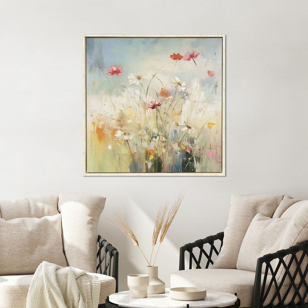 Blooms in the Meadow I Distressed White Floater Frame Wall Art HomeRoots
