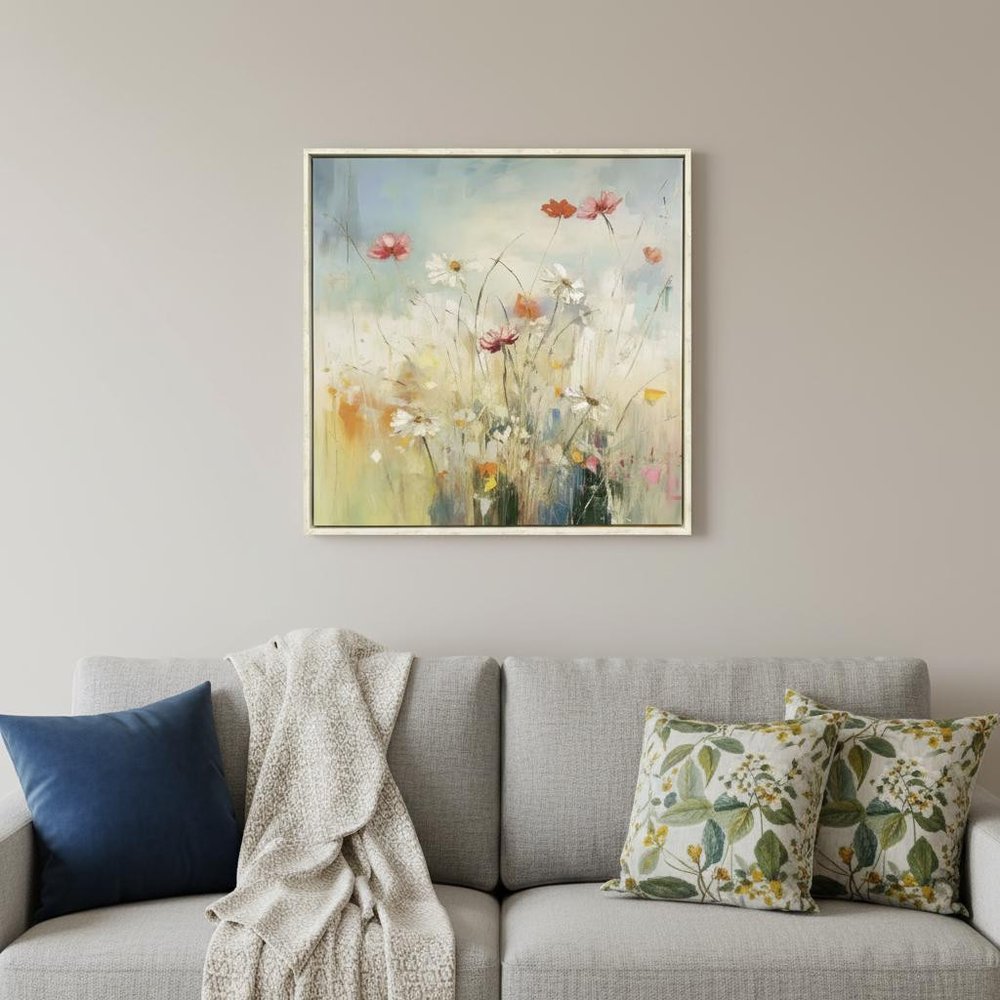 Blooms in the Meadow I Distressed White Floater Frame Wall Art HomeRoots