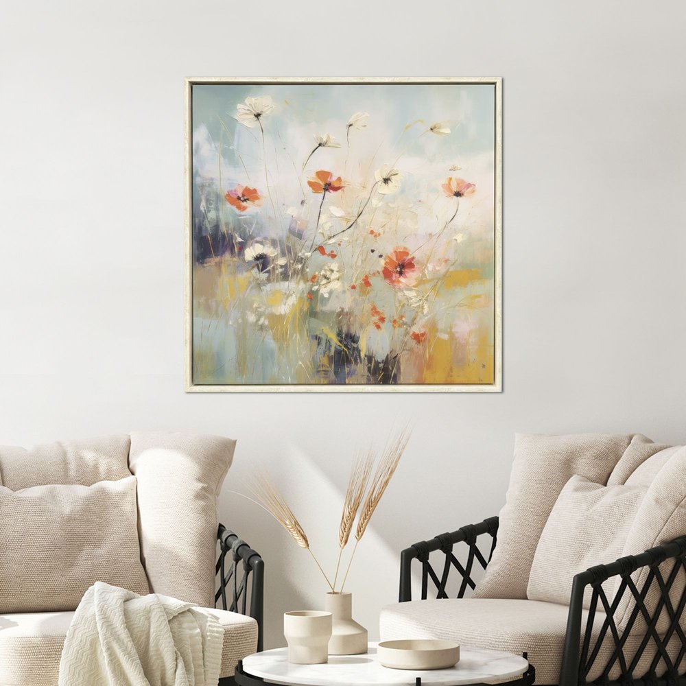 Blooms in the Meadow II Distressed White Floater Frame Wall Art HomeRoots