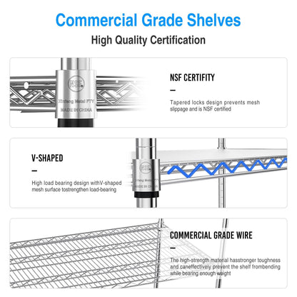 5 Tier 6000lbs Heavy Duty Adjustable Storage Rack Metal Shelf Wire Shelving Unit Chrome - FurniFindUSA