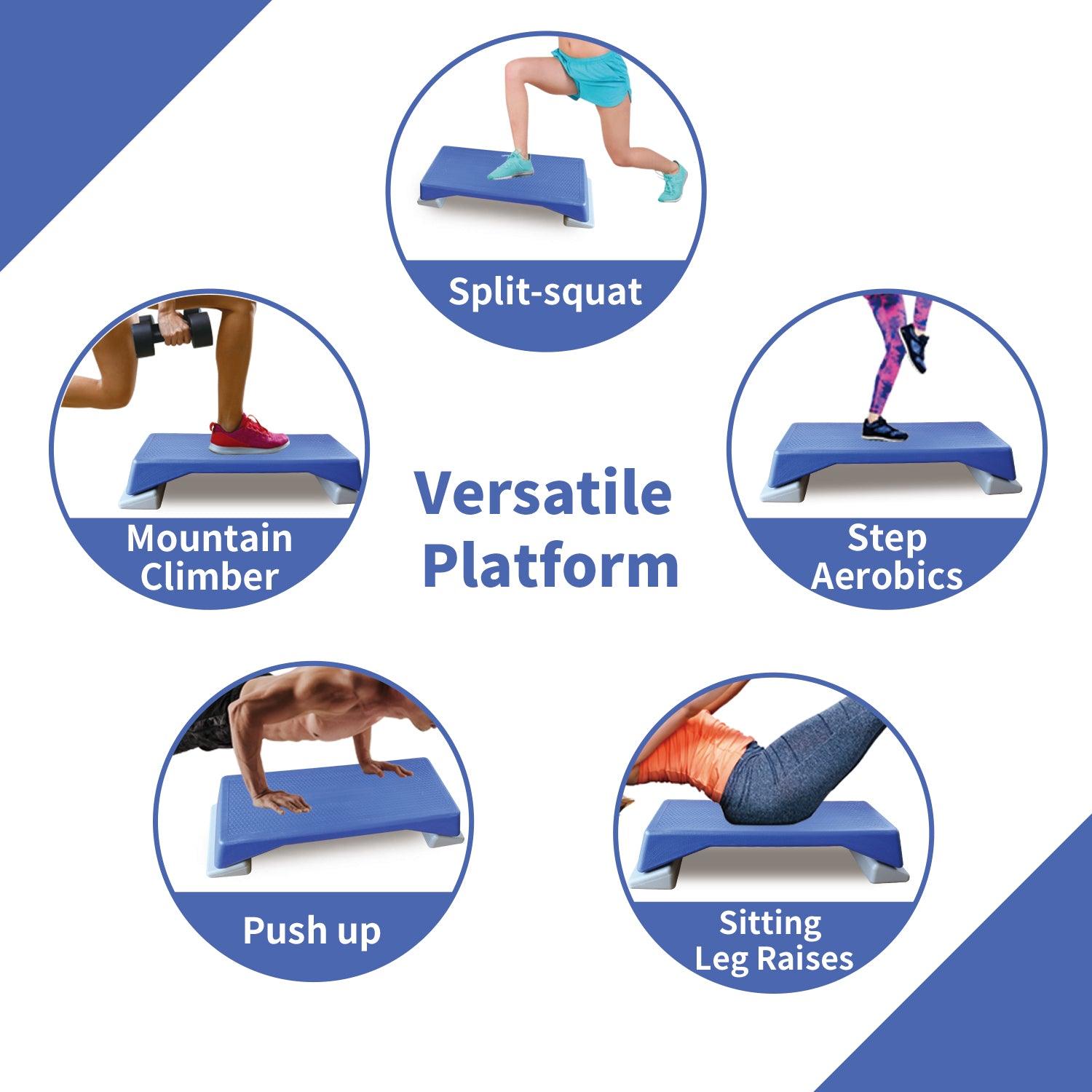 Aerobics Step Platform Height-Adjustable Fitness Equipment Stepper Trainer Exercise Step Platform Sliding Lifting Pad Blue - FurniFindUSA