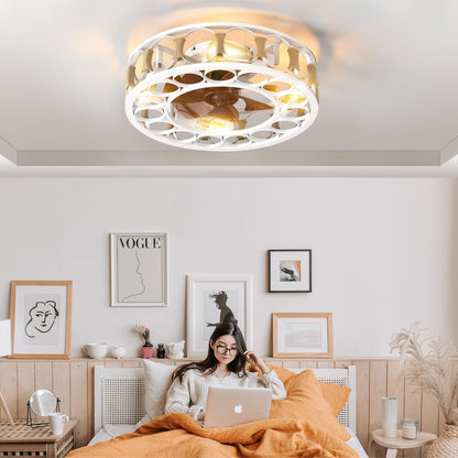 Caged Ceiling Fan with Lights Remote Control Semi -embedded Modern Ceiling fans 6 Speeds Reversible Blades 4 LED Bulbs (White) - FurniFindUSA