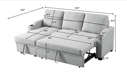 Leisure Pull-out Storage Sofa Chaise Longue Corner Broaching Bed for Living Room