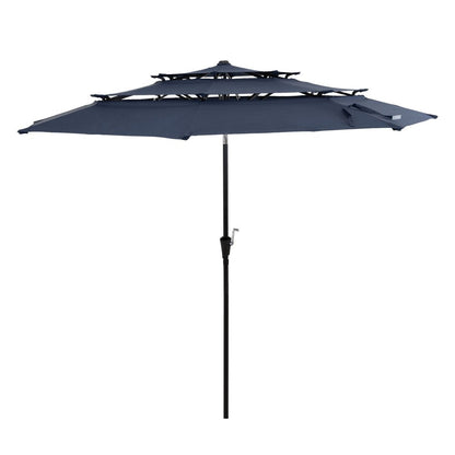 10' Dark Blue Polyester Octagonal Tilt Lighted Market Patio Umbrella