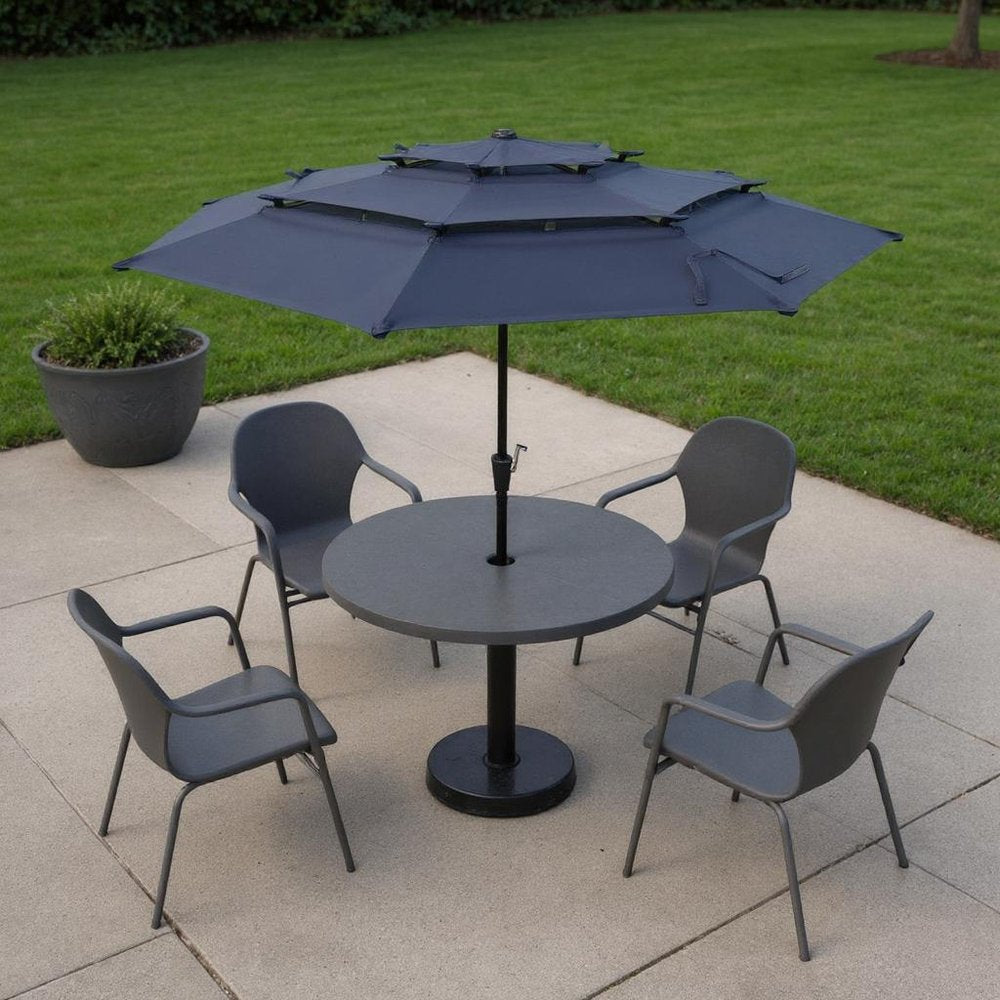 10' Dark Blue Polyester Octagonal Tilt Lighted Market Patio Umbrella — view 9