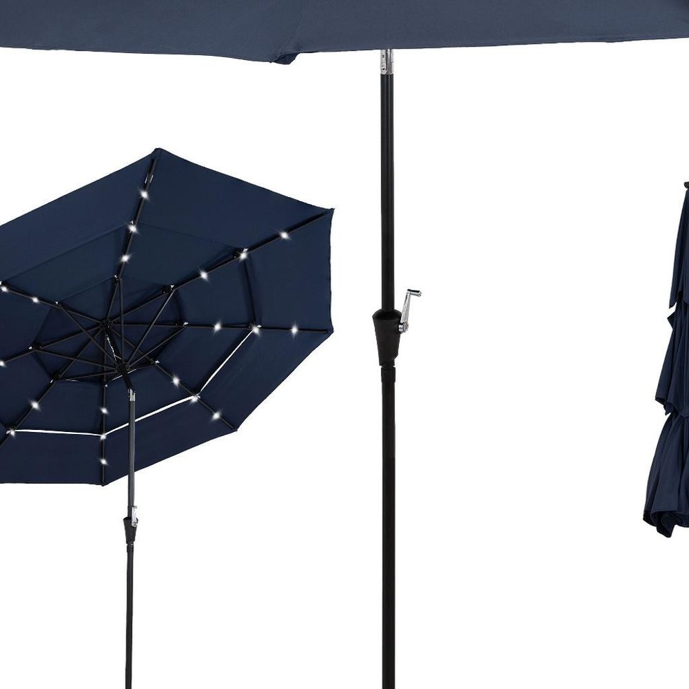 10' Dark Blue Polyester Octagonal Tilt Lighted Market Patio Umbrella — view 5