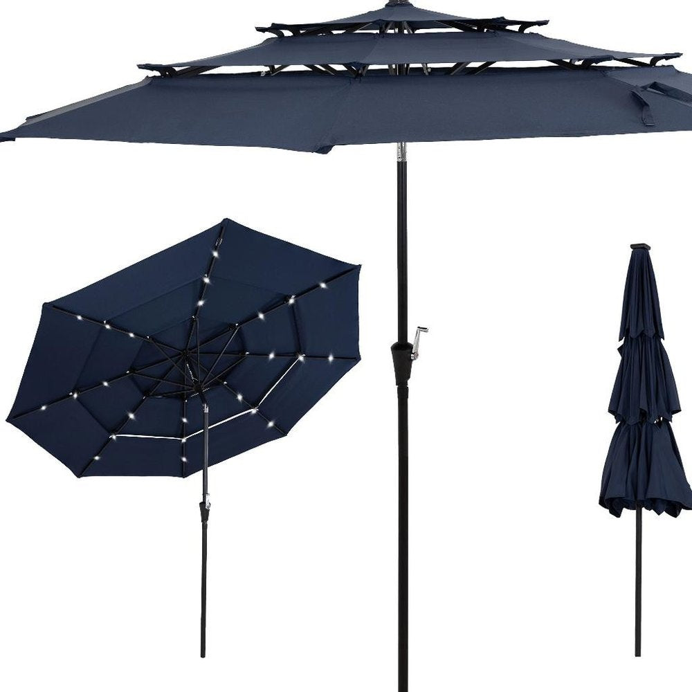 10' Dark Blue Polyester Octagonal Tilt Lighted Market Patio Umbrella — view 6