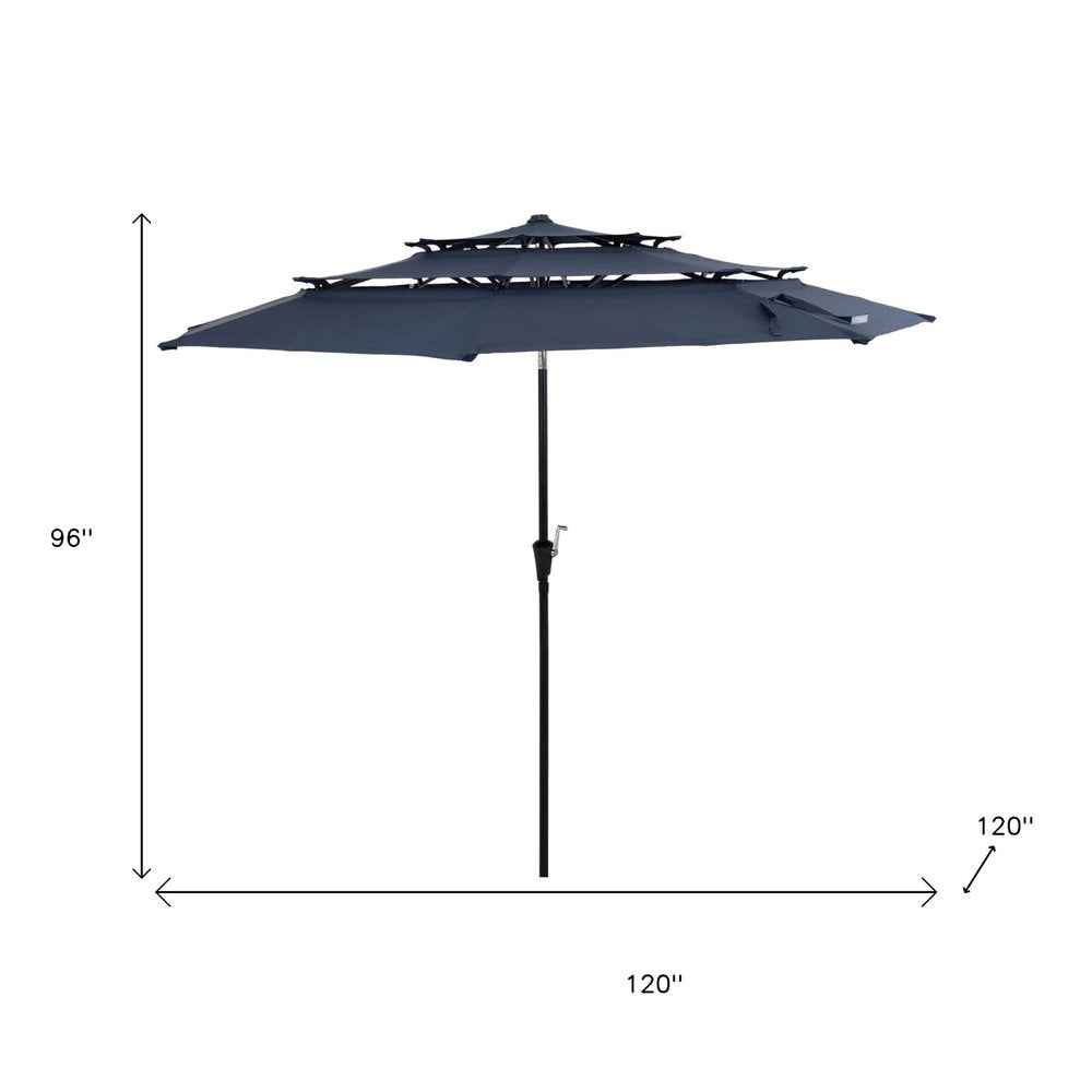10' Dark Blue Polyester Octagonal Tilt Lighted Market Patio Umbrella — view 8