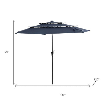10' Dark Blue Polyester Octagonal Tilt Lighted Market Patio Umbrella