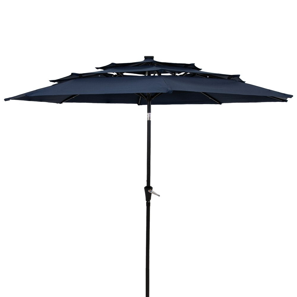 10' Dark Blue Polyester Octagonal Tilt Lighted Market Patio Umbrella — view 3