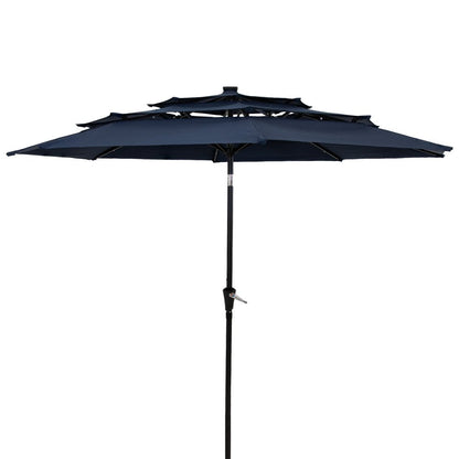 10' Dark Blue Polyester Octagonal Tilt Lighted Market Patio Umbrella