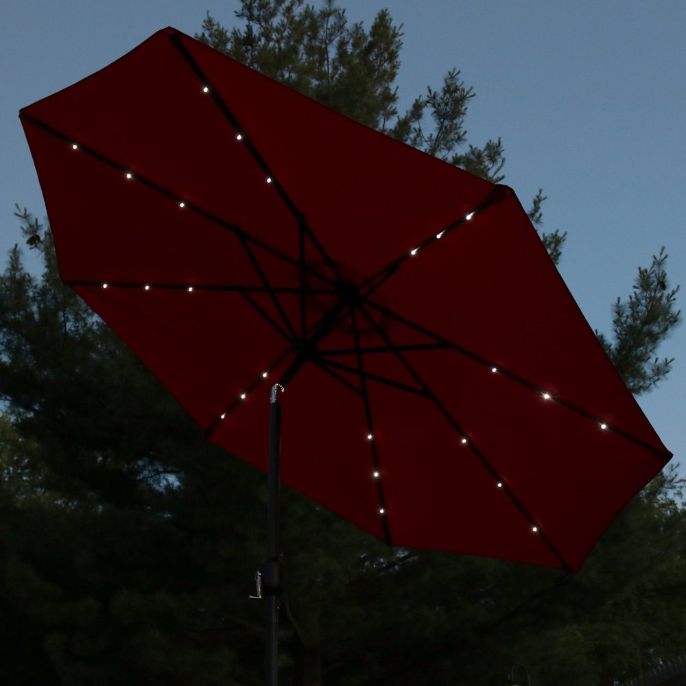 9' Red Polyester Octagonal Tilt Lighted Market Patio Umbrella — view 2