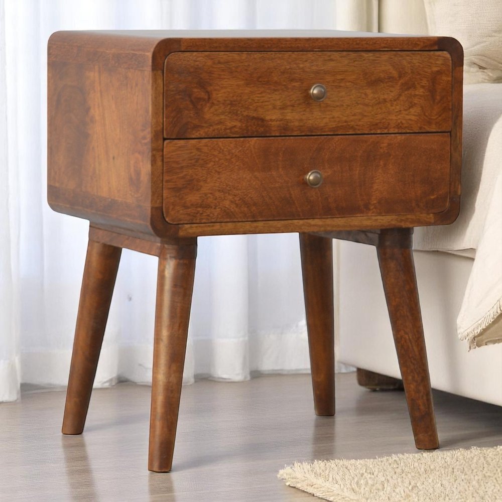 22" Chestnut Solid Wood Two Drawer Nightstand HomeRoots