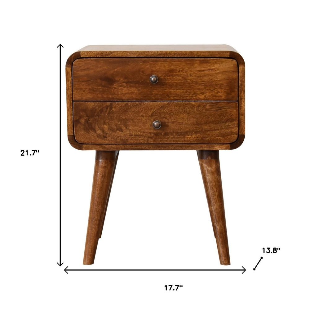22" Chestnut Solid Wood Two Drawer Nightstand HomeRoots